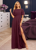 Reagan A-Line Scoop Neck Floor-Length Chiffon Bridesmaid Dress With Ruffle Split Front UKP0016478