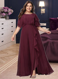 Reagan A-Line Scoop Neck Floor-Length Chiffon Bridesmaid Dress With Ruffle Split Front UKP0016478