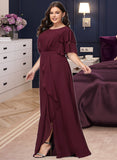 Reagan A-Line Scoop Neck Floor-Length Chiffon Bridesmaid Dress With Ruffle Split Front UKP0016478