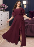 Reagan A-Line Scoop Neck Floor-Length Chiffon Bridesmaid Dress With Ruffle Split Front UKP0016478