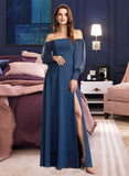 Morgan A-Line Off-the-Shoulder Floor-Length Chiffon Bridesmaid Dress With Split Front UKP0016479