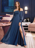 Morgan A-Line Off-the-Shoulder Floor-Length Chiffon Bridesmaid Dress With Split Front UKP0016479