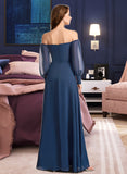 Morgan A-Line Off-the-Shoulder Floor-Length Chiffon Bridesmaid Dress With Split Front UKP0016479