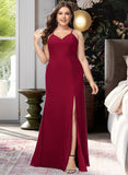 Sally Trumpet/Mermaid V-neck Floor-Length Chiffon Bridesmaid Dress With Split Front UKP0016480