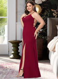 Sally Trumpet/Mermaid V-neck Floor-Length Chiffon Bridesmaid Dress With Split Front UKP0016480