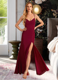 Sally Trumpet/Mermaid V-neck Floor-Length Chiffon Bridesmaid Dress With Split Front UKP0016480