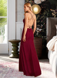 Sally Trumpet/Mermaid V-neck Floor-Length Chiffon Bridesmaid Dress With Split Front UKP0016480