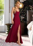 Sally Trumpet/Mermaid V-neck Floor-Length Chiffon Bridesmaid Dress With Split Front UKP0016480