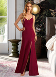 Sally Trumpet/Mermaid V-neck Floor-Length Chiffon Bridesmaid Dress With Split Front UKP0016480