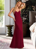 Sally Trumpet/Mermaid V-neck Floor-Length Chiffon Bridesmaid Dress With Split Front UKP0016480