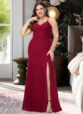 Sally Trumpet/Mermaid V-neck Floor-Length Chiffon Bridesmaid Dress With Split Front UKP0016480