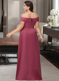 Kaitlin A-Line Off-the-Shoulder Floor-Length Satin Bridesmaid Dress With Split Front UKP0016482