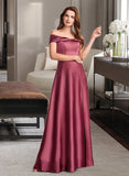 Kaitlin A-Line Off-the-Shoulder Floor-Length Satin Bridesmaid Dress With Split Front UKP0016482