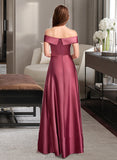 Kaitlin A-Line Off-the-Shoulder Floor-Length Satin Bridesmaid Dress With Split Front UKP0016482