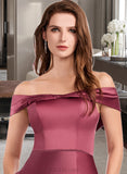 Kaitlin A-Line Off-the-Shoulder Floor-Length Satin Bridesmaid Dress With Split Front UKP0016482