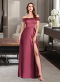 Kaitlin A-Line Off-the-Shoulder Floor-Length Satin Bridesmaid Dress With Split Front UKP0016482