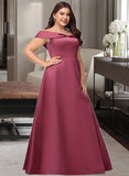 Kaitlin A-Line Off-the-Shoulder Floor-Length Satin Bridesmaid Dress With Split Front UKP0016482