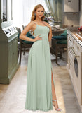 Saniya A-Line Square Neckline Floor-Length Chiffon Bridesmaid Dress With Split Front UKP0016484