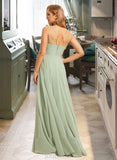 Saniya A-Line Square Neckline Floor-Length Chiffon Bridesmaid Dress With Split Front UKP0016484