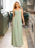 Saniya A-Line Square Neckline Floor-Length Chiffon Bridesmaid Dress With Split Front UKP0016484