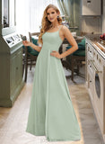 Saniya A-Line Square Neckline Floor-Length Chiffon Bridesmaid Dress With Split Front UKP0016484