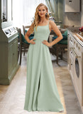 Saniya A-Line Square Neckline Floor-Length Chiffon Bridesmaid Dress With Split Front UKP0016484