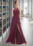 Mackenzie A-Line Halter Floor-Length Chiffon Bridesmaid Dress With Split Front UKP0016486