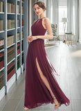 Mackenzie A-Line Halter Floor-Length Chiffon Bridesmaid Dress With Split Front UKP0016486