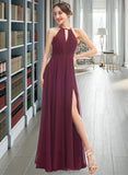 Mackenzie A-Line Halter Floor-Length Chiffon Bridesmaid Dress With Split Front UKP0016486