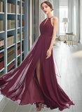 Mackenzie A-Line Halter Floor-Length Chiffon Bridesmaid Dress With Split Front UKP0016486