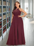 Mackenzie A-Line Halter Floor-Length Chiffon Bridesmaid Dress With Split Front UKP0016486