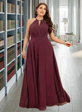 Mackenzie A-Line Halter Floor-Length Chiffon Bridesmaid Dress With Split Front UKP0016486