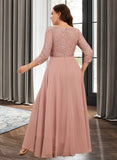 Chanel A-Line Scoop Neck Floor-Length Chiffon Lace Bridesmaid Dress With Split Front UKP0016487