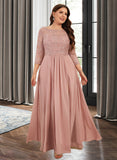 Chanel A-Line Scoop Neck Floor-Length Chiffon Lace Bridesmaid Dress With Split Front UKP0016487