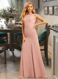 Tiara Trumpet/Mermaid Boat Neck Floor-Length Chiffon Bridesmaid Dress With Lace UKP0016488