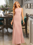 Tiara Trumpet/Mermaid Boat Neck Floor-Length Chiffon Bridesmaid Dress With Lace UKP0016488