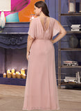 Phoenix Sheath/Column Scoop Neck Floor-Length Chiffon Bridesmaid Dress With Split Front UKP0016496