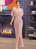 Phoenix Sheath/Column Scoop Neck Floor-Length Chiffon Bridesmaid Dress With Split Front UKP0016496