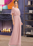 Phoenix Sheath/Column Scoop Neck Floor-Length Chiffon Bridesmaid Dress With Split Front UKP0016496