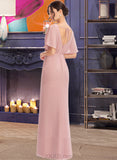 Phoenix Sheath/Column Scoop Neck Floor-Length Chiffon Bridesmaid Dress With Split Front UKP0016496