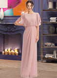 Phoenix Sheath/Column Scoop Neck Floor-Length Chiffon Bridesmaid Dress With Split Front UKP0016496