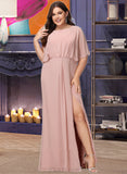 Phoenix Sheath/Column Scoop Neck Floor-Length Chiffon Bridesmaid Dress With Split Front UKP0016496