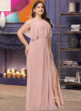 Phoenix Sheath/Column Scoop Neck Floor-Length Chiffon Bridesmaid Dress With Split Front UKP0016496