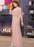 Phoenix Sheath/Column Scoop Neck Floor-Length Chiffon Bridesmaid Dress With Split Front UKP0016496