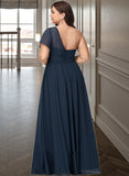 Elva A-line One Shoulder Floor-Length Chiffon Bridesmaid Dress With Ruffle UKP0016500