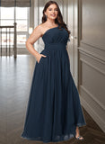 Elva A-line One Shoulder Floor-Length Chiffon Bridesmaid Dress With Ruffle UKP0016500