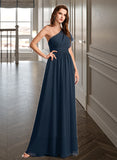 Elva A-line One Shoulder Floor-Length Chiffon Bridesmaid Dress With Ruffle UKP0016500