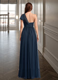 Elva A-line One Shoulder Floor-Length Chiffon Bridesmaid Dress With Ruffle UKP0016500