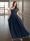 Elva A-line One Shoulder Floor-Length Chiffon Bridesmaid Dress With Ruffle UKP0016500