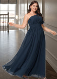 Elva A-line One Shoulder Floor-Length Chiffon Bridesmaid Dress With Ruffle UKP0016500